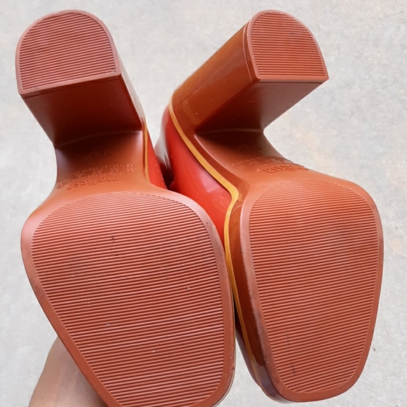 Melissa Sz 6 Plastic Orange Chunky Heel Boots - Picture 12 of 16